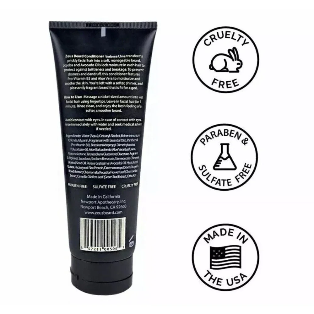 Zeus Beard Conditioner Verbena Lime 8 fl oz Softens Tames Calming Sooths Natural